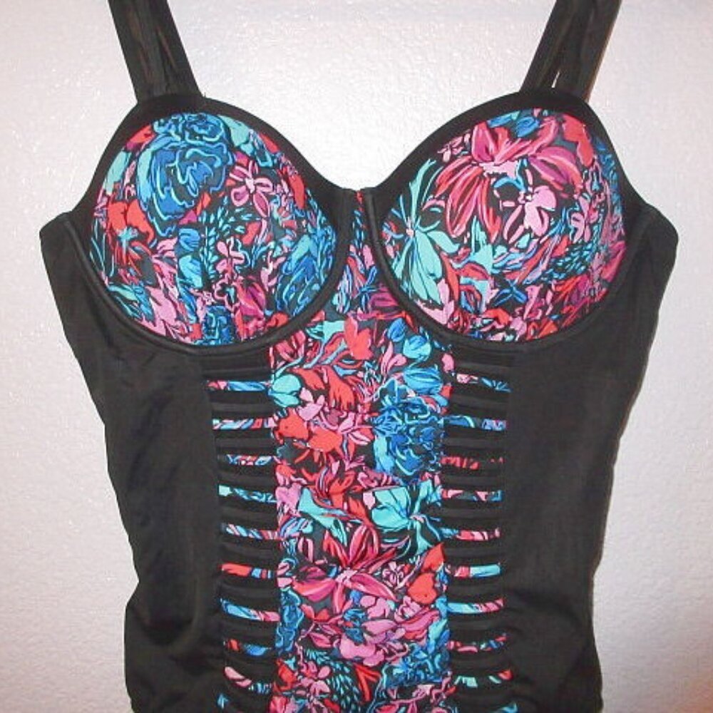 Swimsuits Ruched Underwire One Piece Swimsuit 18 Dark Floral Tummy Control NWT - Picture 3 of 11